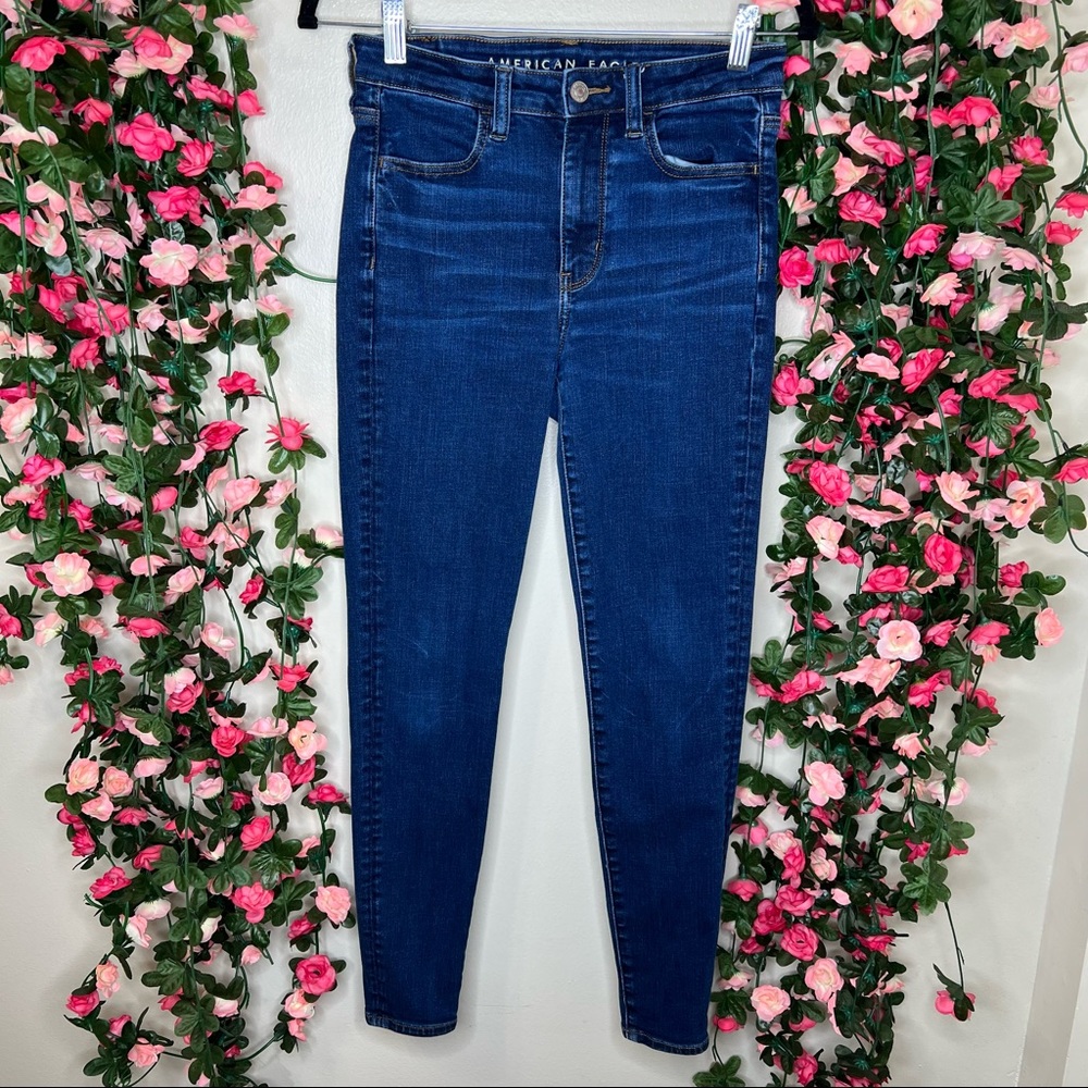 American Eagle Dark Wash Blue Super Hi Rise Jeggings Womens 4 regular Denim